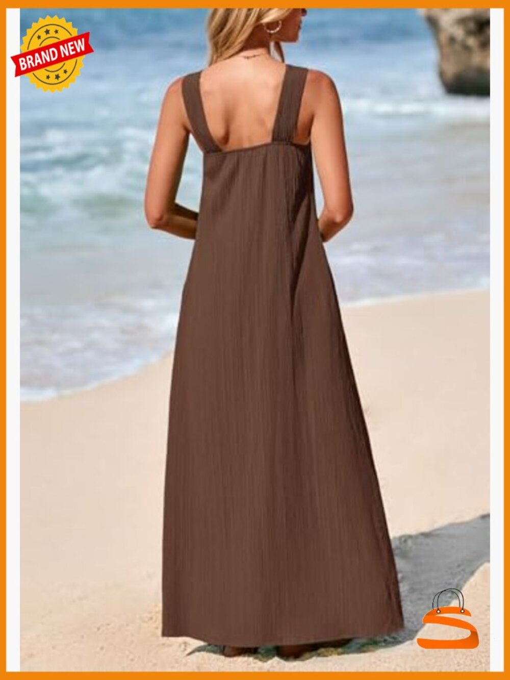 Womens Sleeveless Maxi Beach Vacation Dress with Pockets - Picture 2 of 7